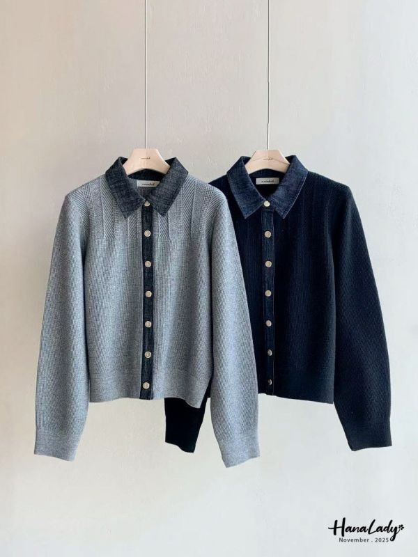 WJB17 俐落針織拼接丹寧上衣 