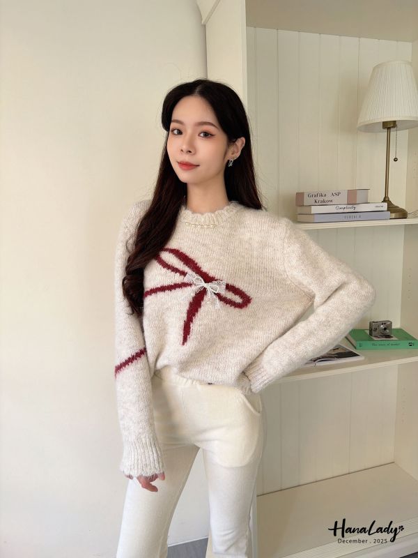 WQA30 珍珠領可拆式立體蝴蝶結上衣 