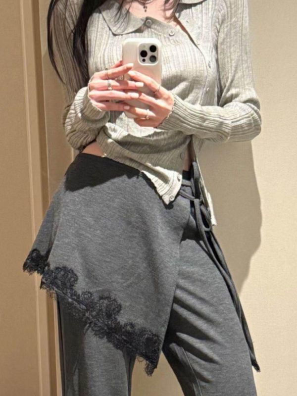 LTA79 斜釦設計坑條針織衫 