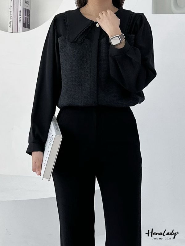 LEA23 超級美麗的毛呢雪紡上衣 