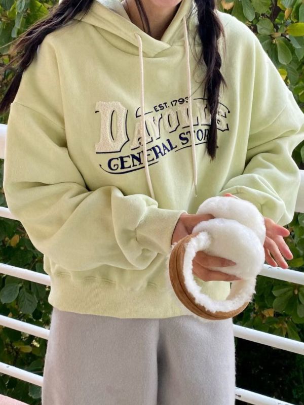 WQA01 羊羔毛字母馬卡龍刷毛帽T 