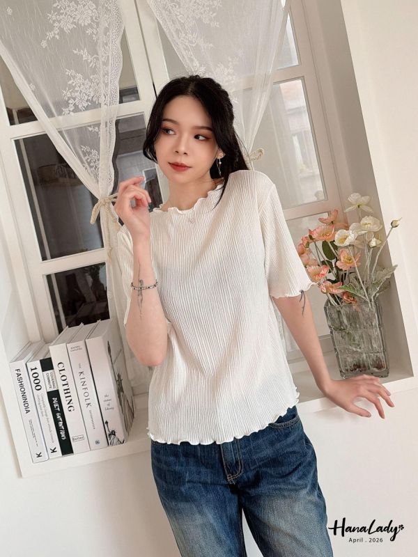 LFA91 簡約拷克邊坑條上衣 