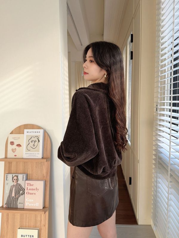 WQA93 率性簡約燈芯絨拉鍊上衣 