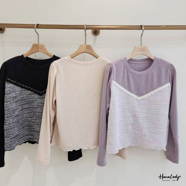 WJA21 細坑條拼金蔥針織上衣 