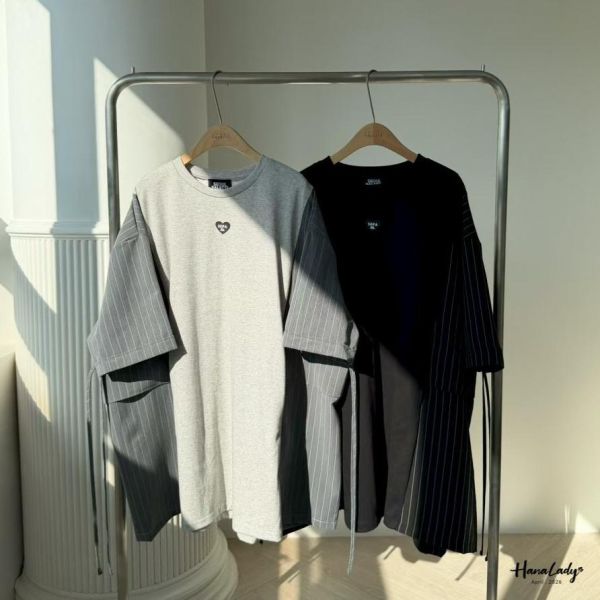 LFA64 側綁結拼接直條寬版T 