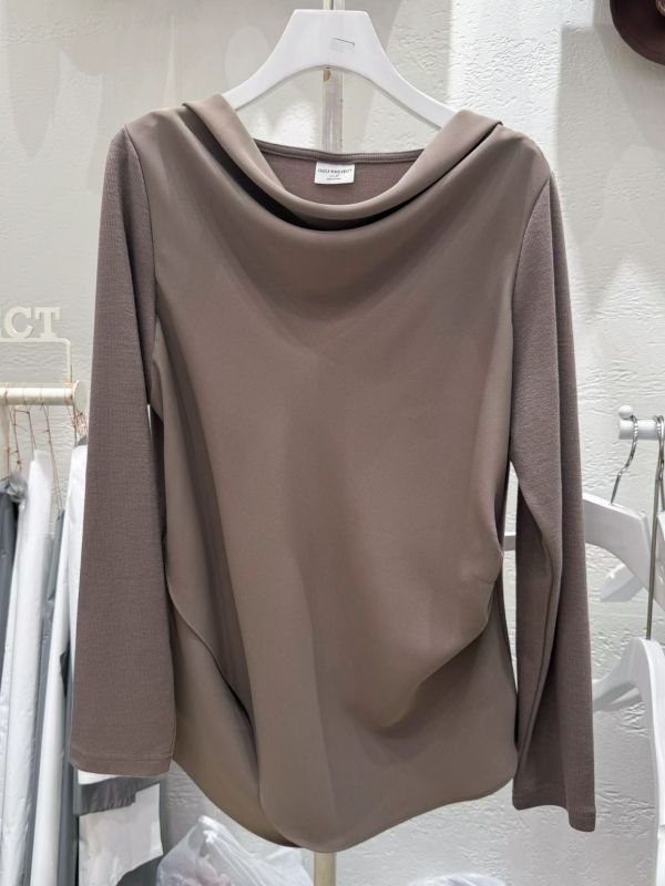 WQA98 垂領雪紡拼接針織衫 