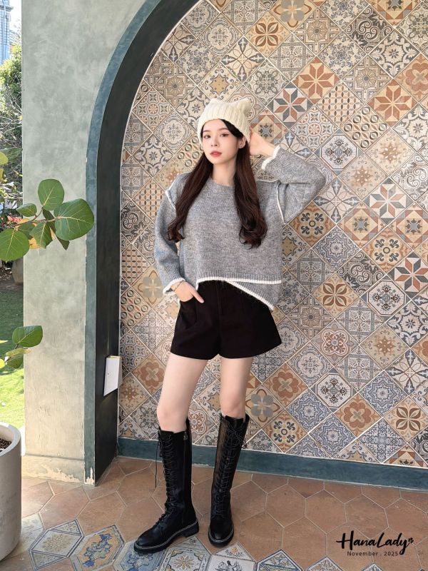 WJB39 不規摺線條針織上衣 