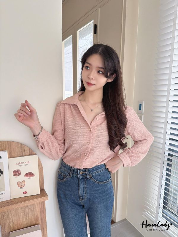 WTA50 立體細紋精緻釦襯衫 