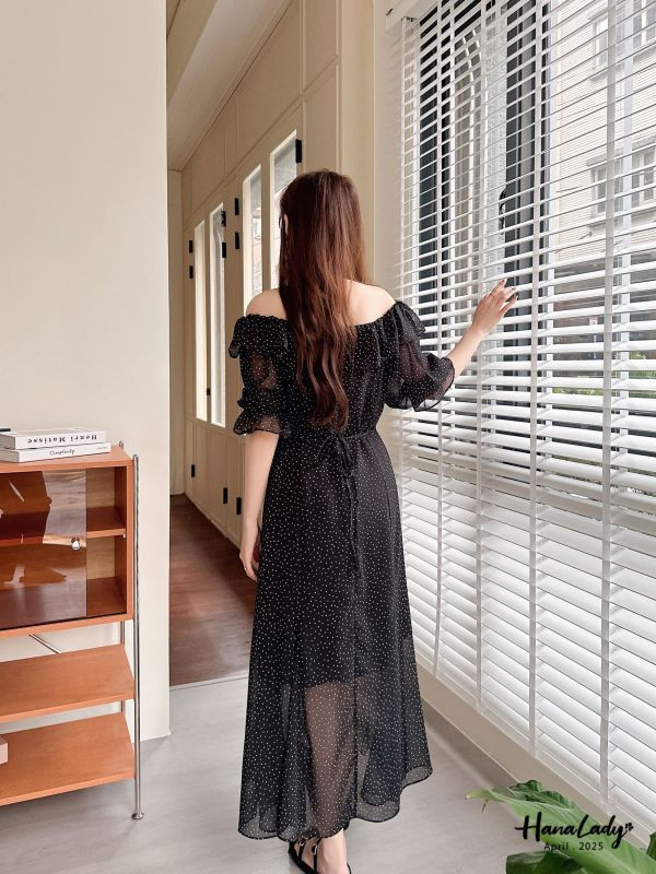 WFA17 復古點點荷葉領長洋 正韓 韓國服飾 韓國連線