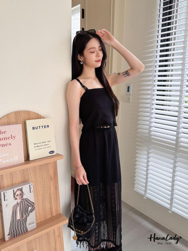 LWA64 浪漫布蕾絲流蘇長裙 