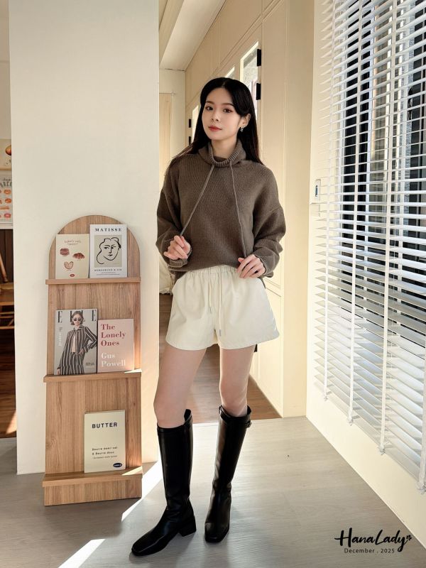 WQA76 抽繩高領混羊毛針織上衣 