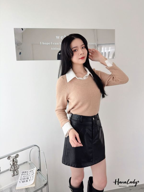 LEA29 假兩件襯衫領針織上衣 