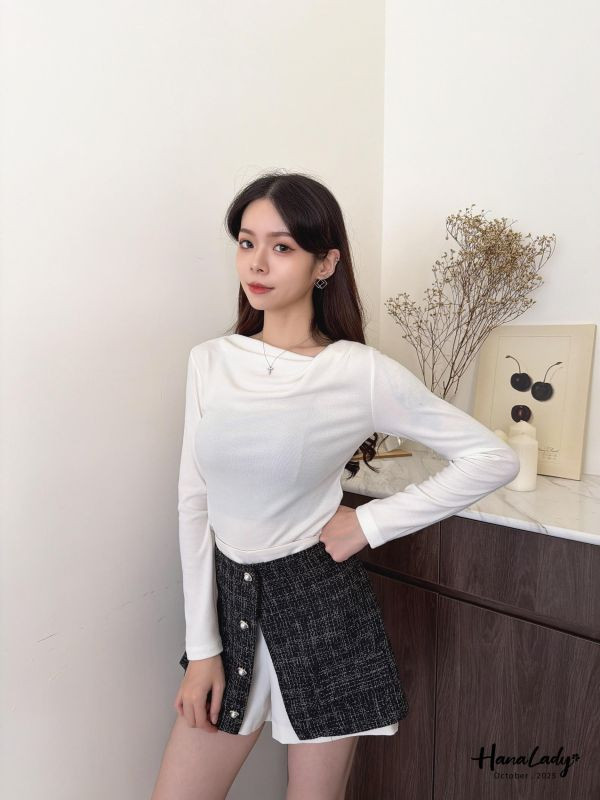 WTA30 垂領棉質圓擺上衣 