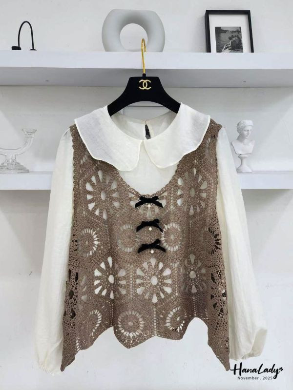 WJA20 日系兩件式勾針花紋上衣 