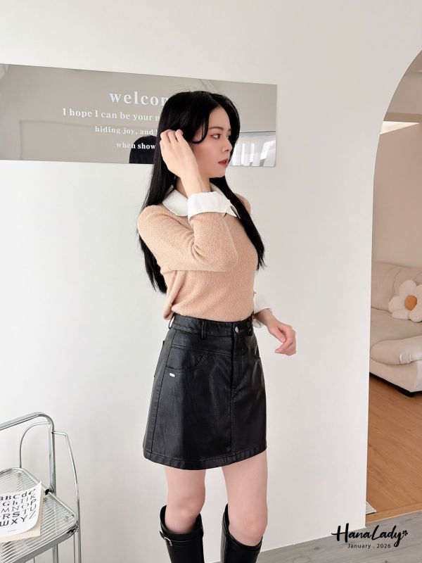 LEA29 假兩件襯衫領針織上衣 