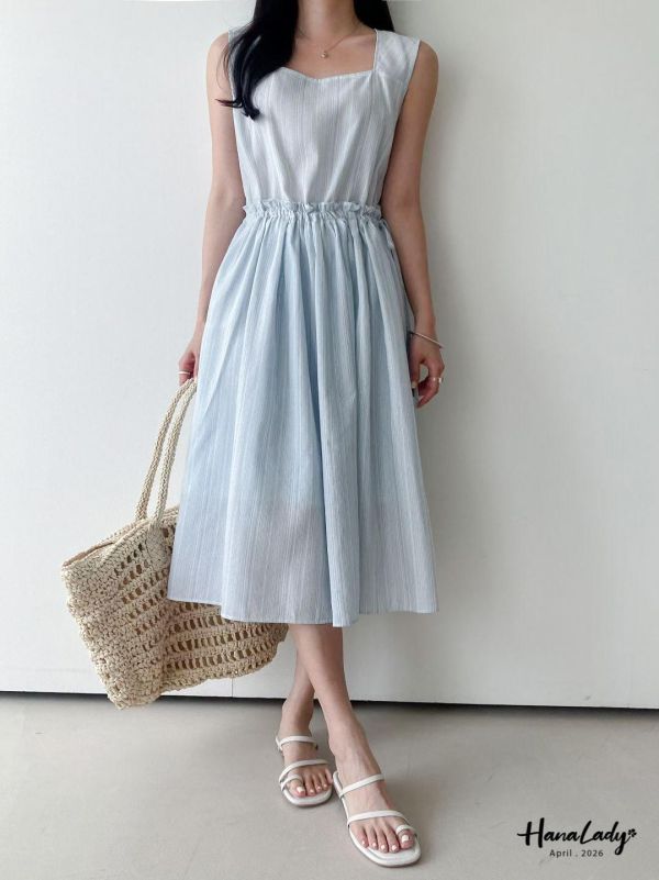 LFA45 方領直條紋綁結長洋 