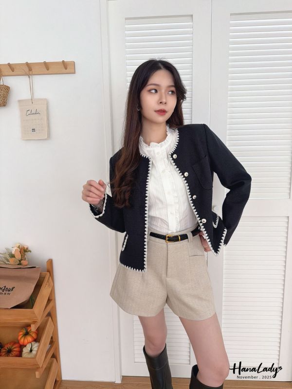 WJA73 三角拷克邊小香風外 