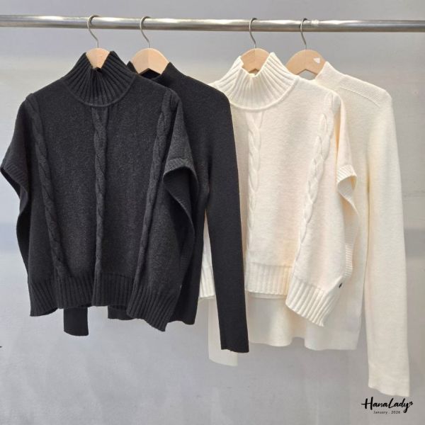 LEA18 必收兩件式麻花斗篷針織上衣 