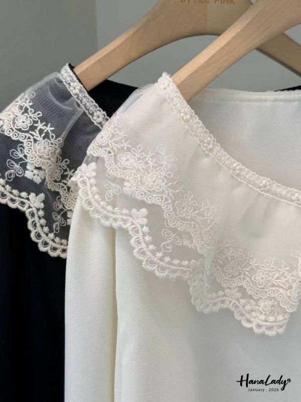 LEA58 蕾絲拼接娃娃領上衣 