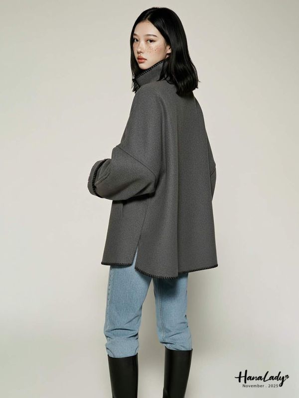 WJA72 考克滾邊厚絨翻領外 