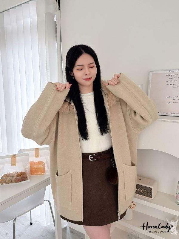 LEA37 毛毛可拆長版針織拉鍊外 