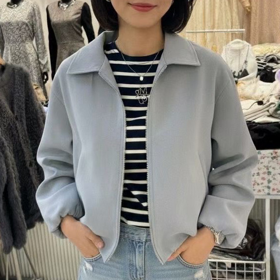 WQB24 極細棉絨感拉鍊翻領外套 