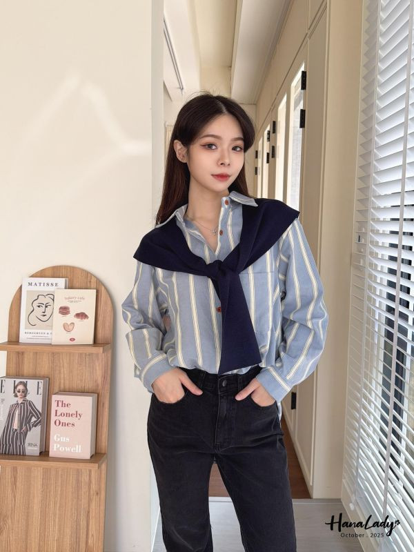 WTA13 超質感親膚披肩條紋衫 