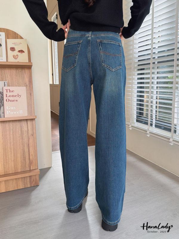 WTA26 超彈性必收珍珠丹寧直筒褲 