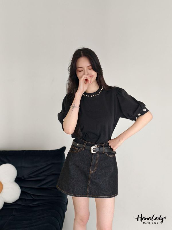 LSA30 珍珠小花袖棉T 