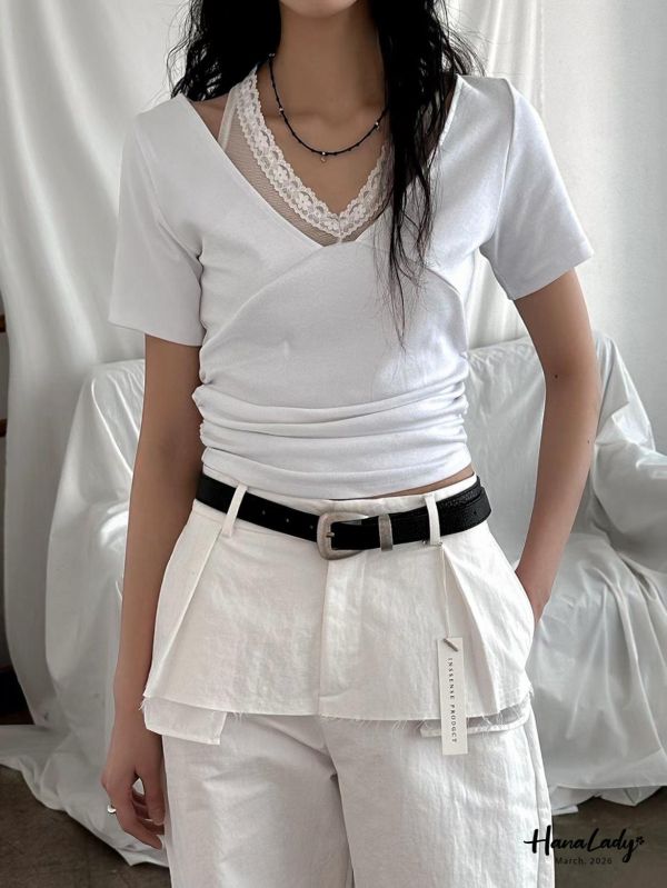 LSA10 設計感蕾絲繞脖上衣 