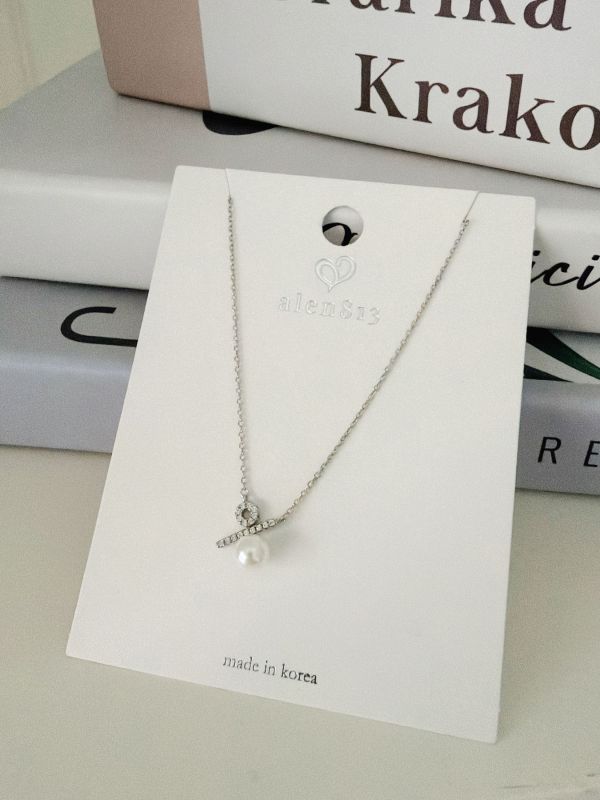 WQB49 純銀細鑽珍珠項鍊 