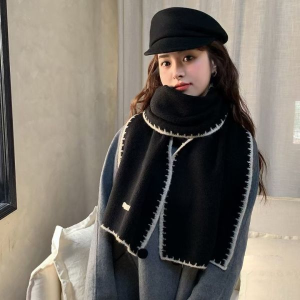 WQB40 簡約配色邊線條圍巾 