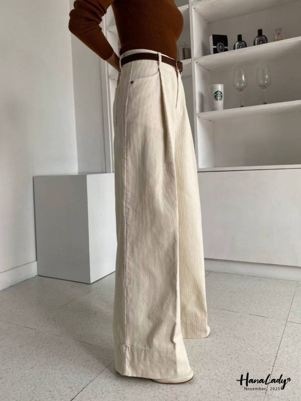 WJA98 質感燈心絨壓摺寬褲 