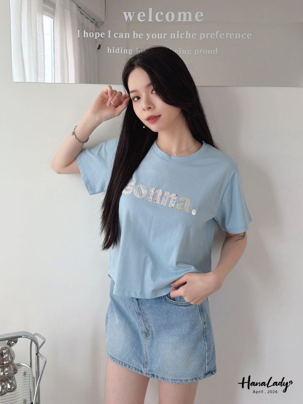 LFA27 毛呢燙銀涼感親膚棉T 