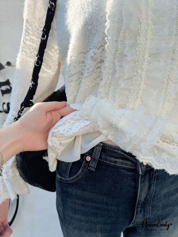 WJB44 有點太美毛料蕾絲上衣 