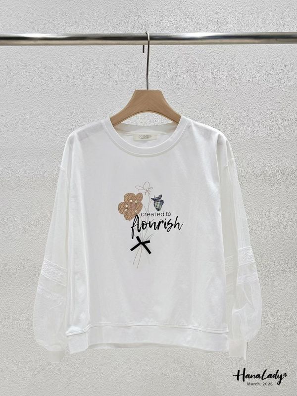 LSA08 知性小花拼接蕾絲袖上衣 