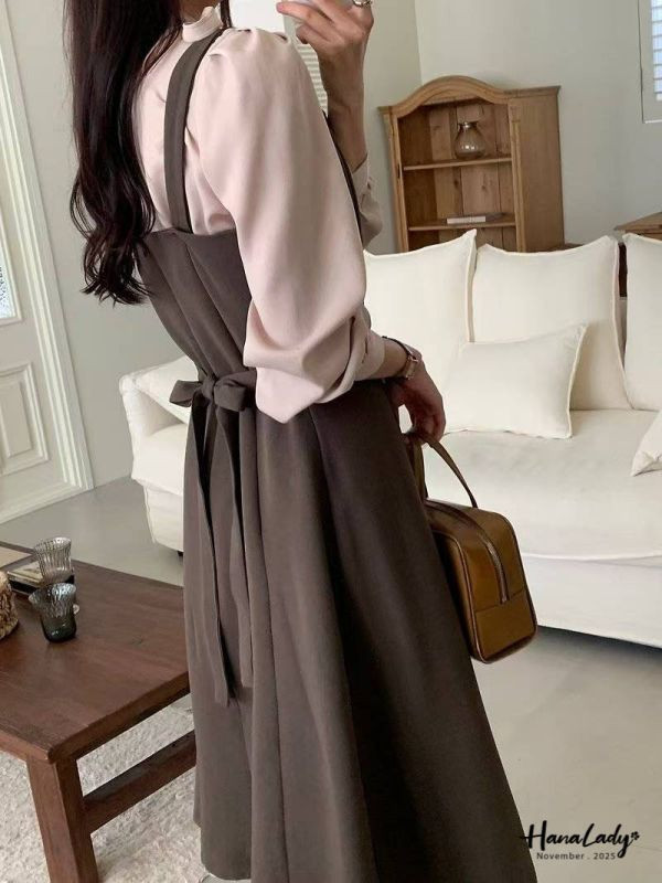 WJA99 顯瘦V領收腰綁帶長洋 