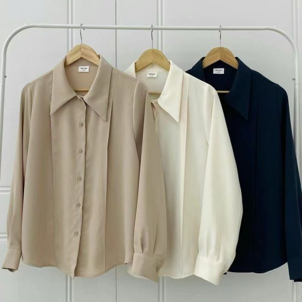 WQA97 簡約三角領車線雪紡衫 