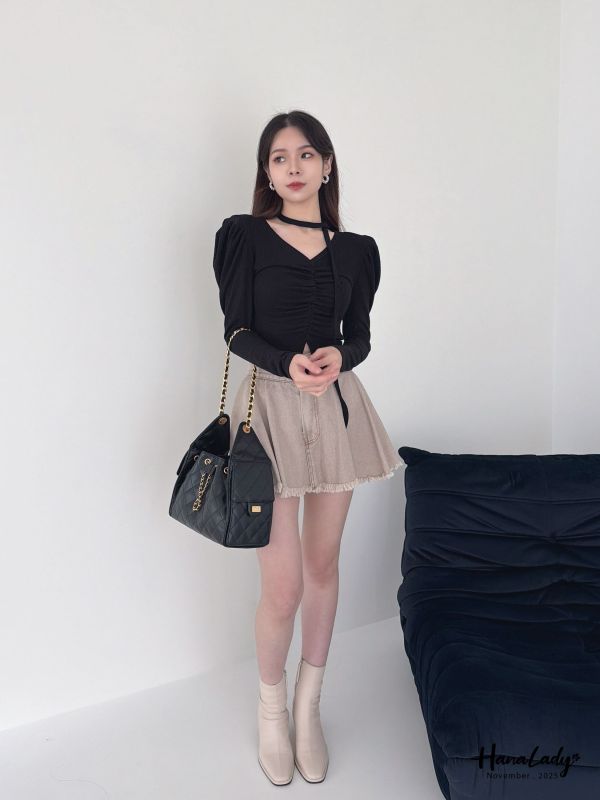 WJA83 浮誇公主袖抓摺上衣 