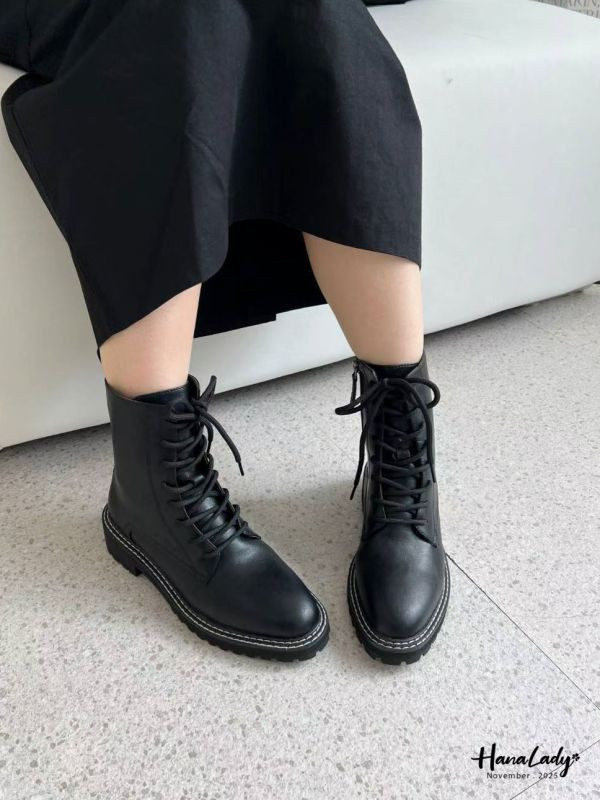 WJB49 造型車線綁帶牛皮短靴 