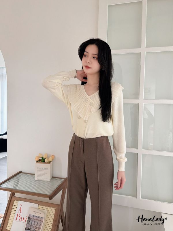 LEA09 親膚細針織拼接雪紡上衣 