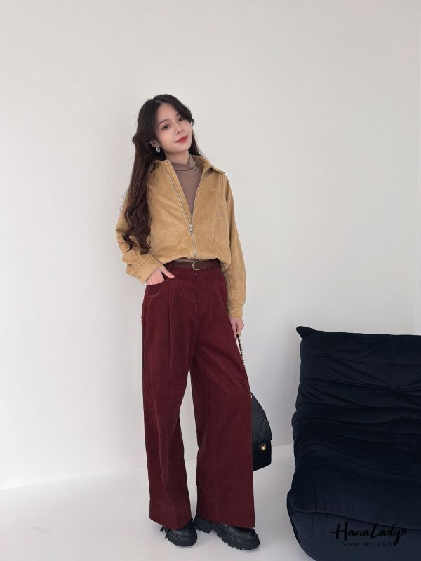 WJA98 質感燈心絨壓摺寬褲 