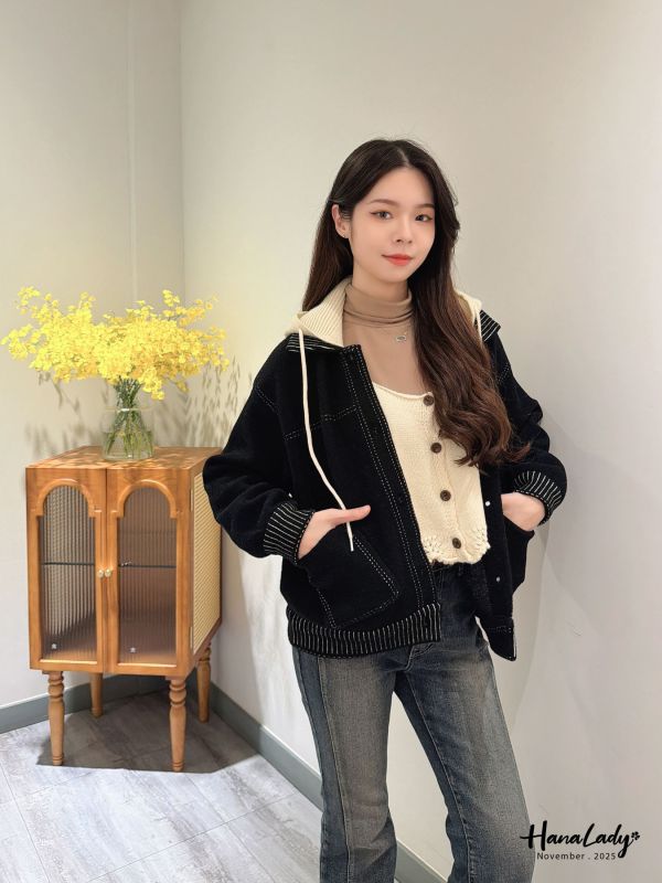 WJB38 親膚毛料針織外套帽可拆 