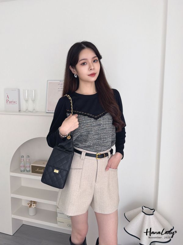 WJA21 細坑條拼金蔥針織上衣 