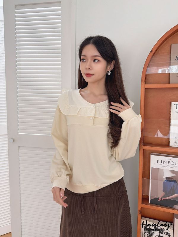 WJA28 簡約可愛花邊領上衣 