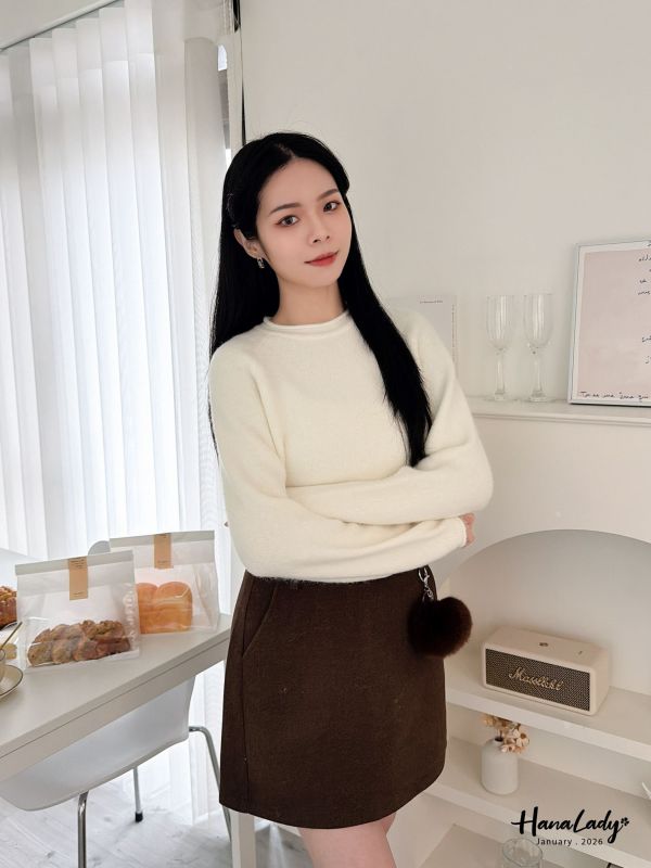 LEA42 百搭純色捲邊針織 