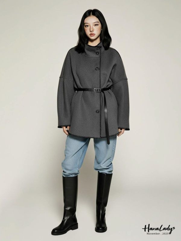 WJA72 考克滾邊厚絨翻領外 