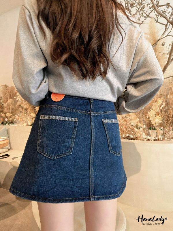 WTB38 顯瘦A字版線條丹寧褲裙 