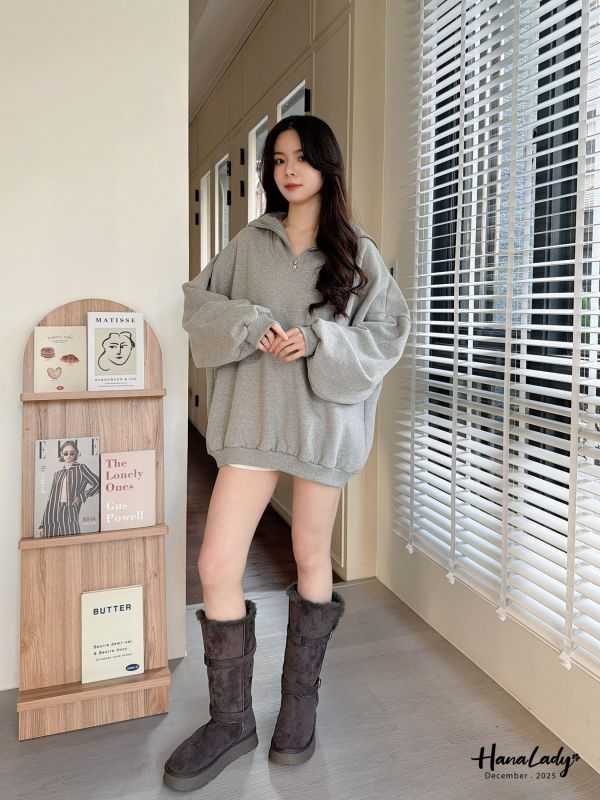 WQA67 簡約拉鍊內刷毛長版T 