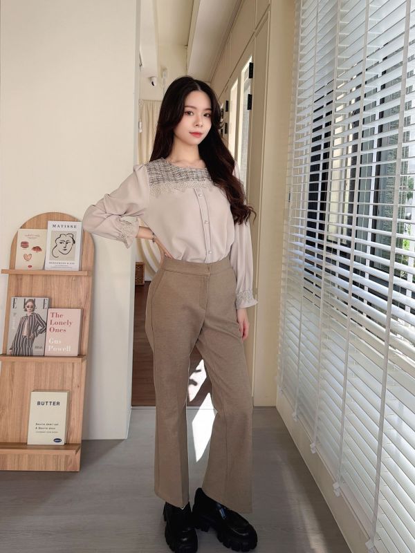 WQA55 暖呼呼毛料西裝喇叭褲 